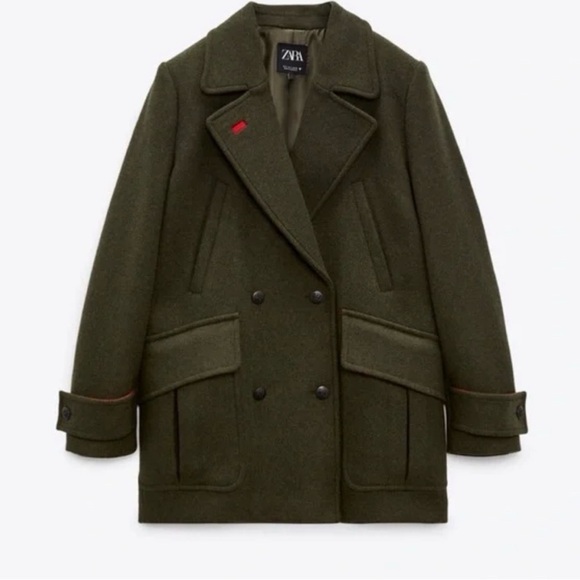 Zara Jackets & Blazers - Zara Olive Green/Red Wool Blend Coat Excellent Condition XS